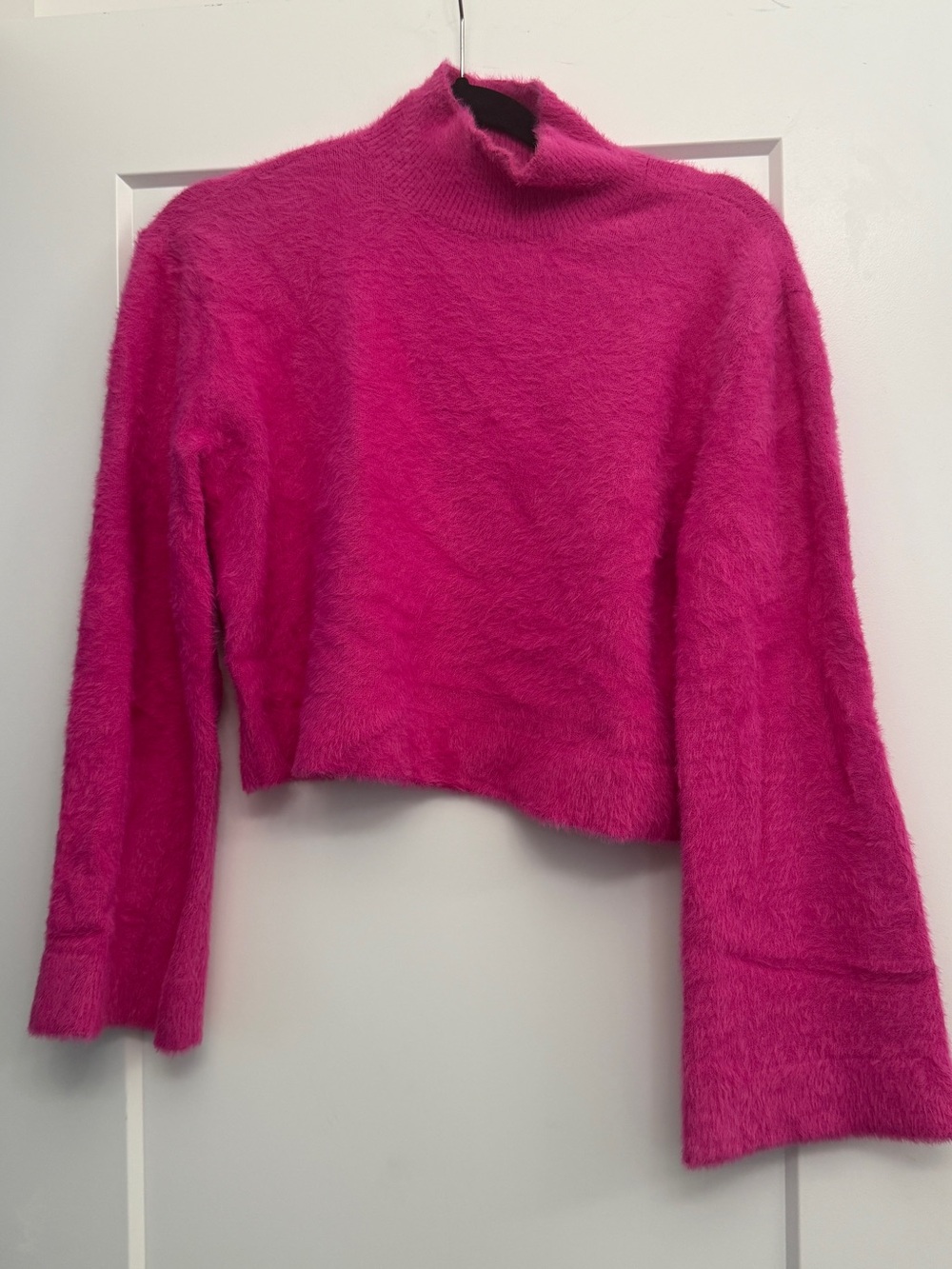 Tularosa Fuzzy Mock Neck Crop Sweater - Hot Pink